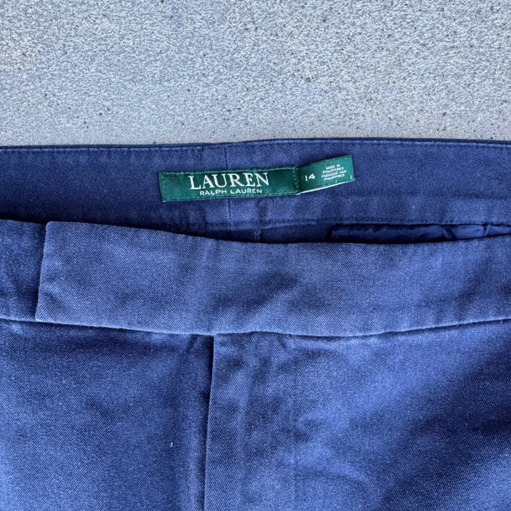 Lauren Ralph Lauren Womens Navy Blue Ankle Pants‎ Size 14 Stretch Tapered Chino
